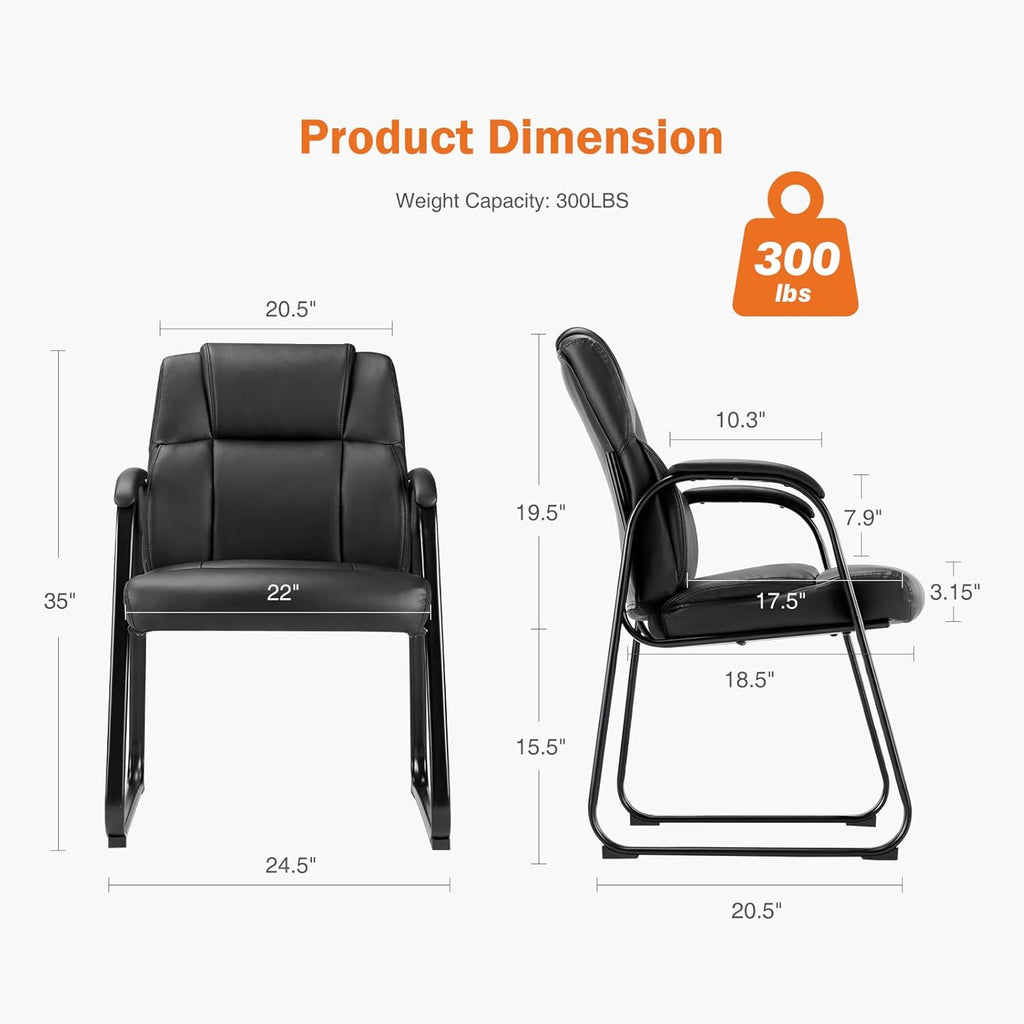 Waiting Room Guest Chair Set of 4, Stationary Office Reception Chairs No Wheel, Comfy Padded Arms and Seld Base, for Conference Room Lobby Home Computer Desk Bedroom Elderly, Deep Black