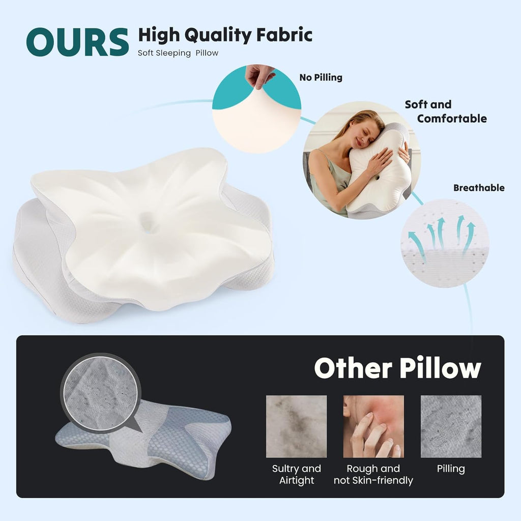 Cervical Pillow for Neck and Shoulder, Contour Memory Foam Pillow, Ergonomic Neck Support Pillow for Side Back Stomach Sleepers with Pillowcase