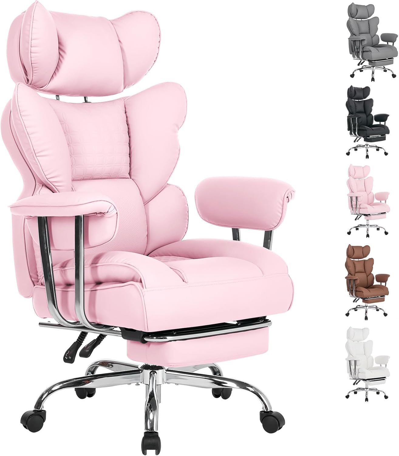 Big and Tall Office Chair 350 LBS, Scratch-Resistant PU Leather Executive Office Desk Chair with Footrest, Ergonomic Reclining Computer Chair with Pocket Spring Support for Home Office, Brown