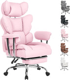 Big and Tall Home Office Desk Chair, Gaming Computer Chair, Executive Ergonomic Chair with Footrest, High Back Reclining, Adjustable Armrests and Comfy Lumbar Support, PU Leather, Brown