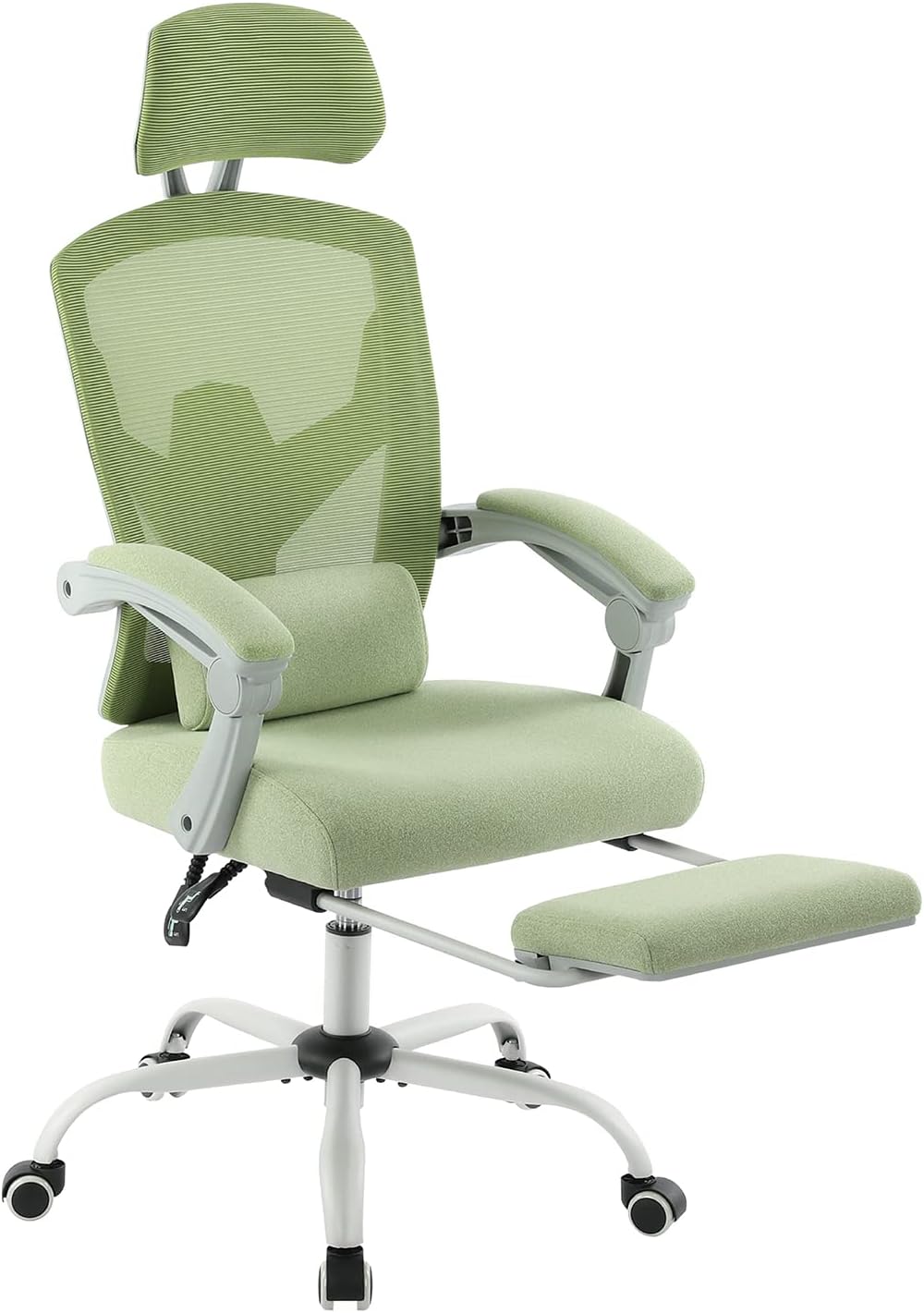 Home Office Desk Chair with Footrest, High-Back Mesh Rolling Swivel Reclining Chairs with Wheels, Comfortable Headrest, Lumbar Support, Comfy Arms for Home, Office, Gaming, Student,Elegant Grey