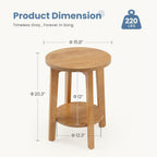 Small Round Side Tables Set of 2 for Living Room, 2-Tier Wood End Tables with Storage Shelf, 220 Lbs, Sturdy Bedside Nightstands with Non-Slip Pads, Easy Assembly, Natural Wood