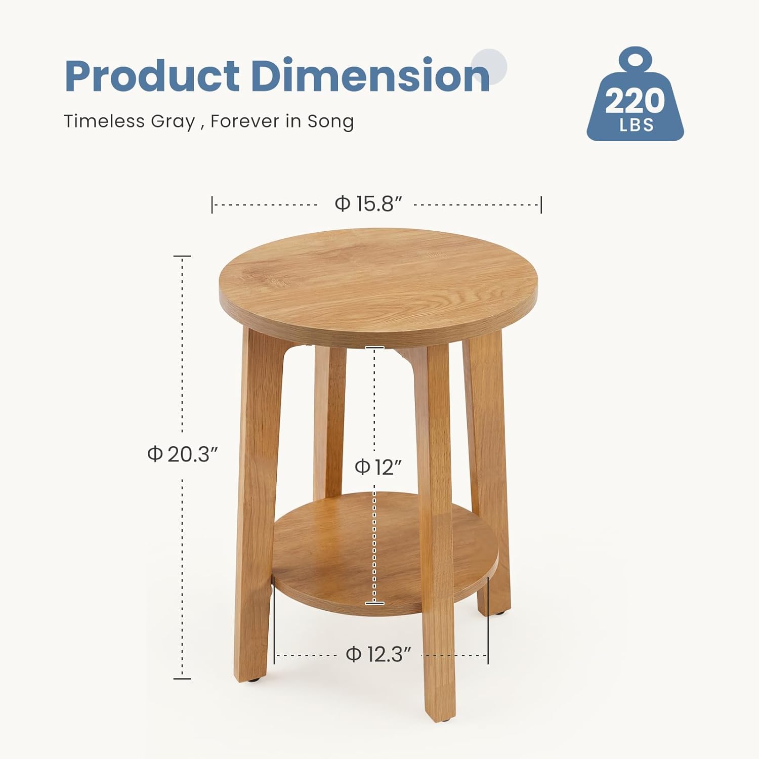 Small Round Side Tables Set of 2 for Living Room, 2-Tier Wood End Tables with Storage Shelf, 220 Lbs, Sturdy Bedside Nightstands with Non-Slip Pads, Easy Assembly, Natural Wood