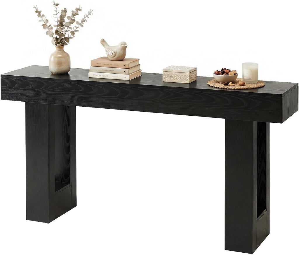 63-Inch Narrow Console Table, Sturdy Wooden Entryway Table with 5.9 Thick Top, Heavy Duty 155lbs Capacity, Space-Saving Sofa Table for Living Room, Hallway, Entrance, Foyer, Black