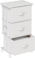 3 Drawer Fabric Dresser with Wheels, Storage Cabinet Organizer with Removable Drawers, Rolling Chest with Steel Frame for Bedroom, Closet, Living Room, Entryway, White