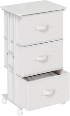 3 Drawer Fabric Dresser with Wheels, Storage Cabinet Organizer with Removable Drawers, Rolling Chest with Steel Frame for Bedroom, Closet, Living Room, Entryway, White