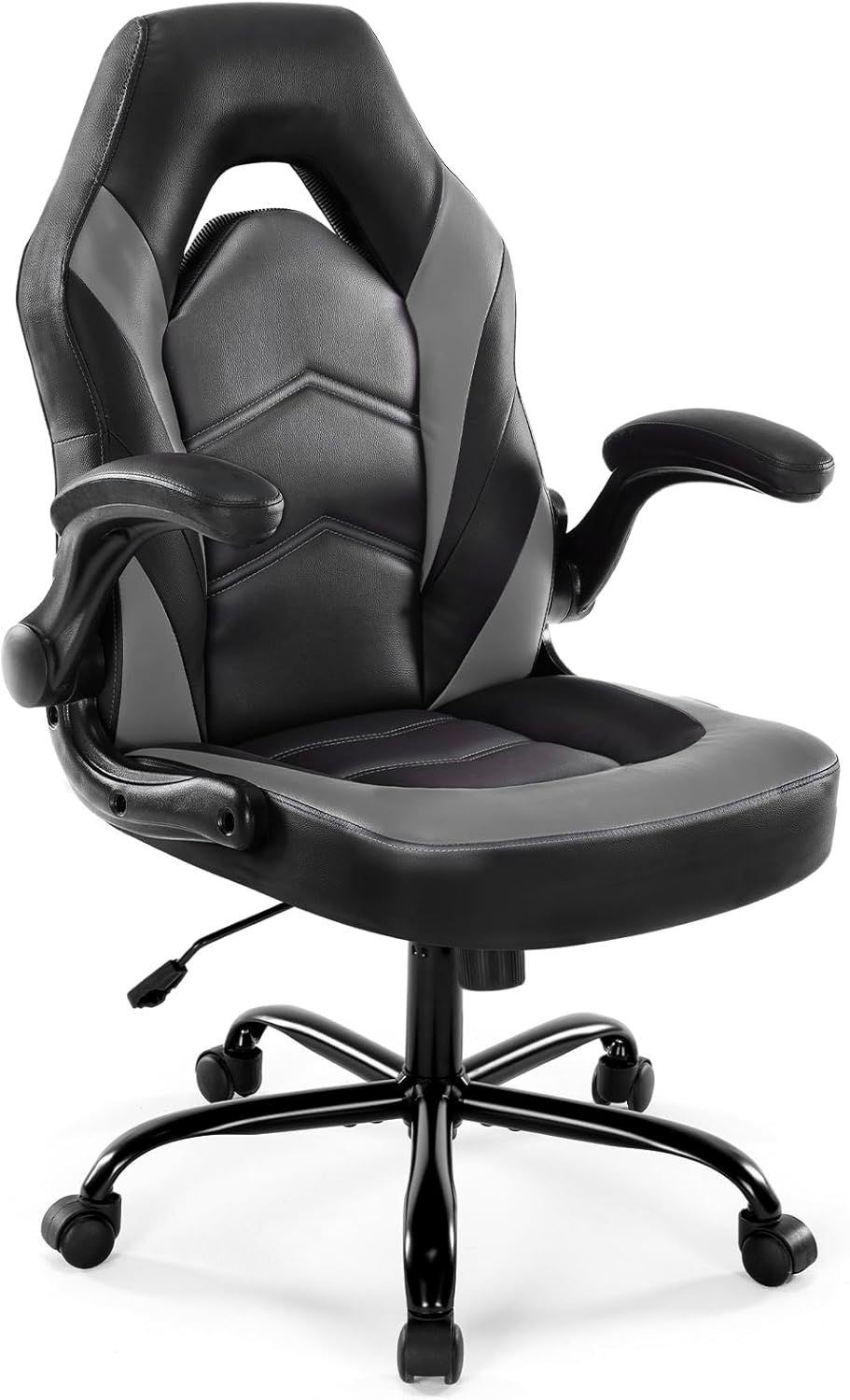 Ergonomic Computer Gaming Chair - Home Office Desk with PU Leather Lumbar Support, Height Adjustable Big and Tall Video Game with Flip-up Armrest, Swivel Wheels for Adults, White and Pink
