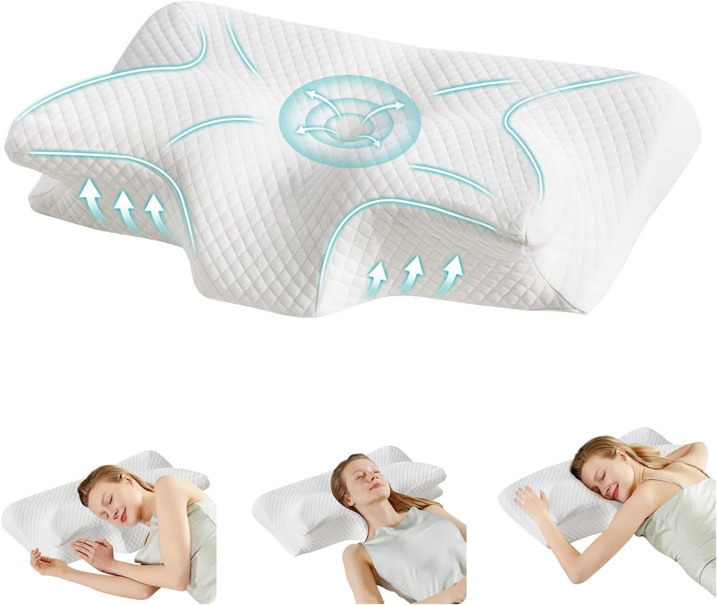 Cervical Pillow for Neck and Shoulder, Contour Memory Foam Pillow, Ergonomic Neck Support Pillow for Side Back Stomach Sleepers with Pillowcase