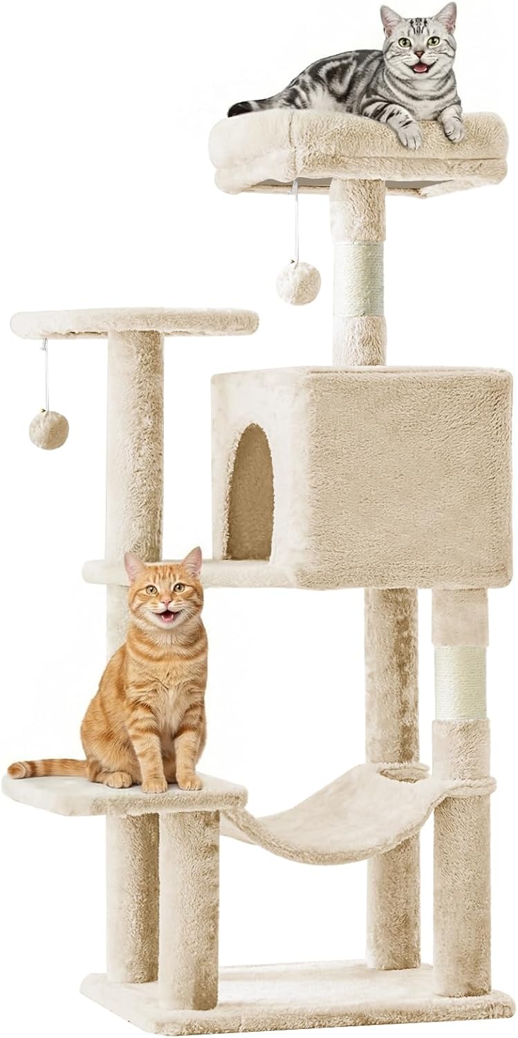 33-inch Cat Tree Tower for Indoor Cats, Small Cat Scratching Post with Curved Bed, Cat Tree with Cat Condo for Adult, Grey