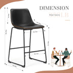 26 Inch Counter Height Bar Stools Set of 2, Modern Faux Leather High Barstools with Back and Metal Leg, Bar Chairs for Kitchen Island, Elegant Black