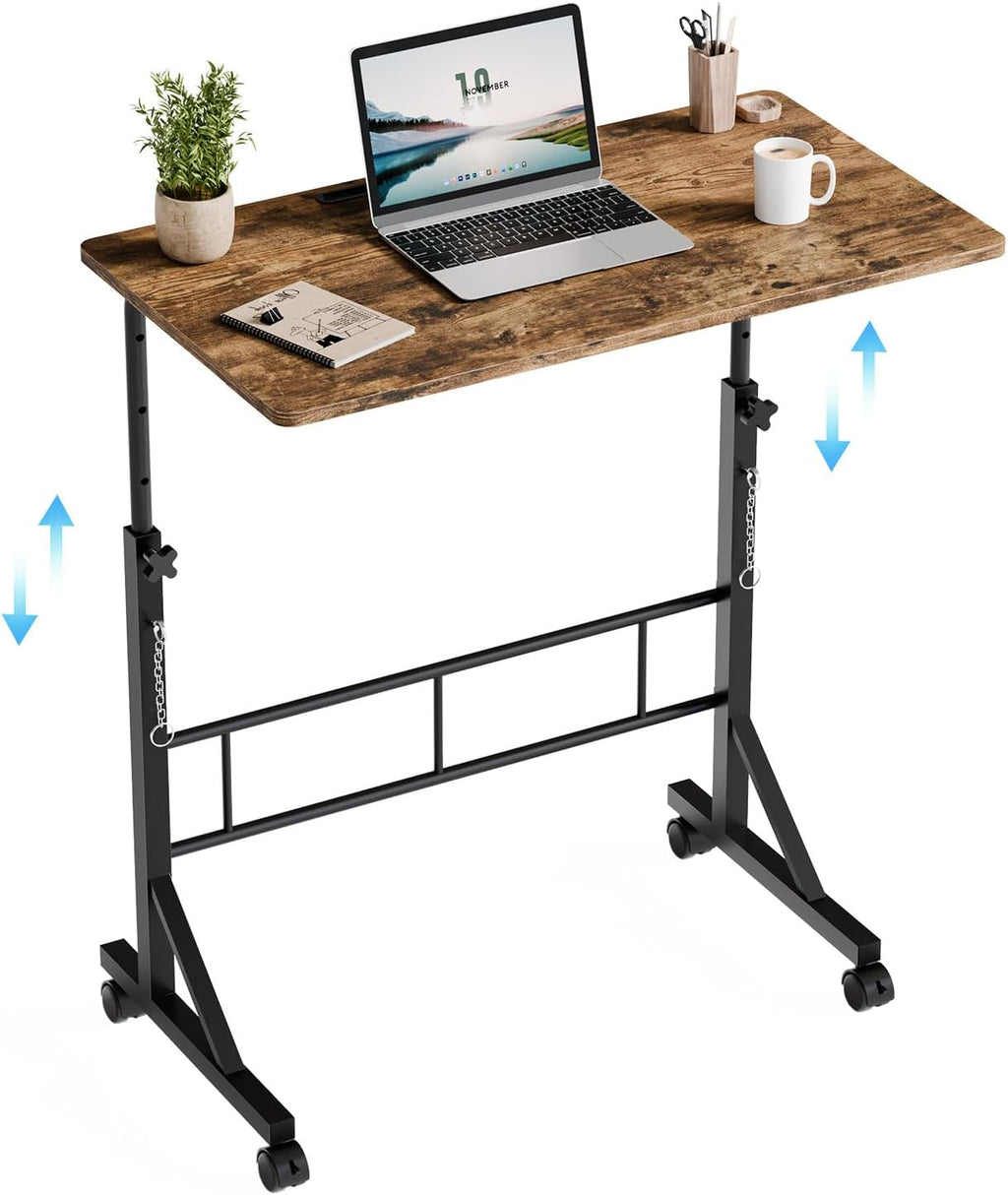 31.5 Adjustable Height Mobile Desk with Locking Wheels & Pin-Lock, Portable Workstation for Walking Pad & Active Home Office, White