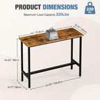 44 inch Bar Table, Counter Bar Height Pub Table, Rectangular High Top Coffee Table, Narrow Long Kitchen & Dining Counter Tables with Sturdy Metal Frame, Rustic Brown