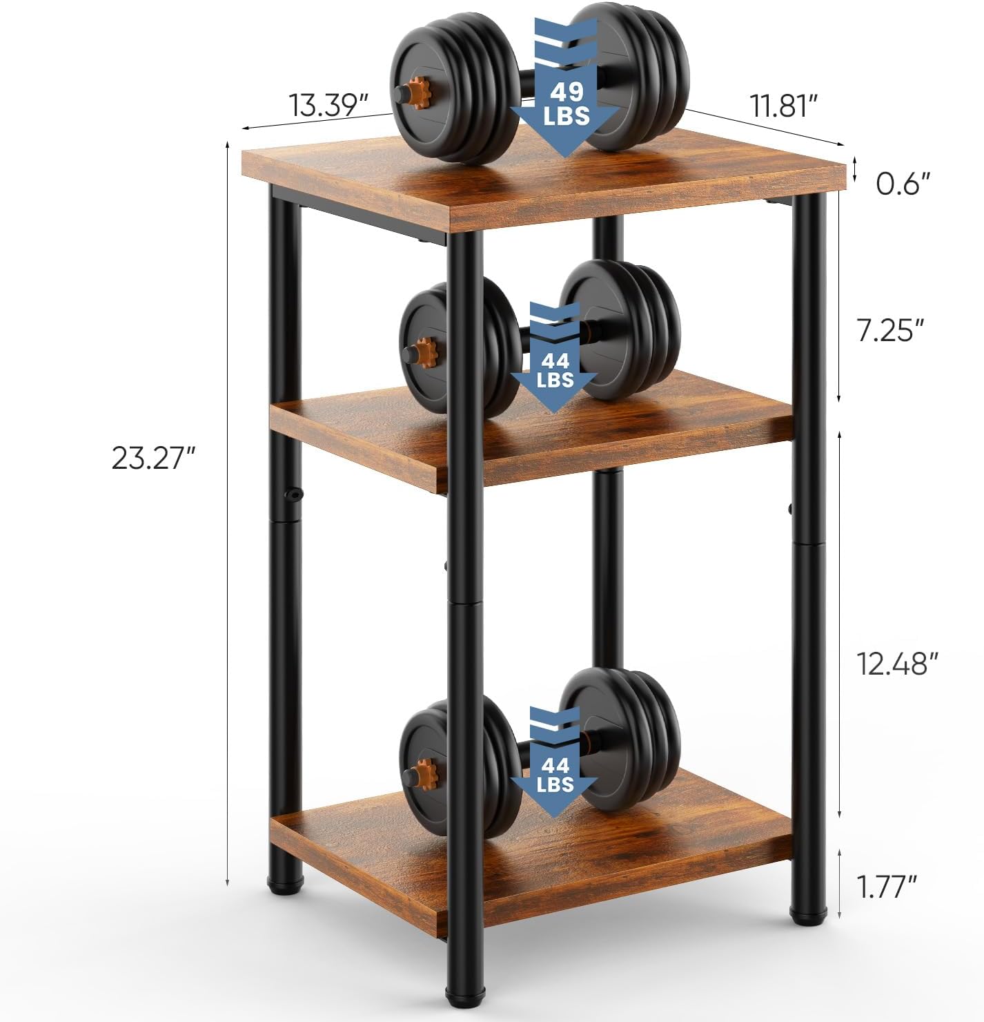 3 Tier End Table for Small Space, Side Sofa Tables Storage Shelf, Nightstand with Adjustable Feet for Living Room, Bedroom, Office, Set of 2, Rustic Brown