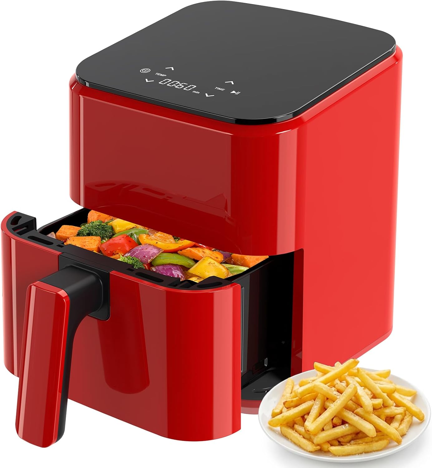 6.34QT Air Fryer with Window, 8 Food Presets with 400??F Max Heat, 90-Min Timer, Nonstick Dishwasher-Safe Basket for Air Fry, Roast, Reheat, Bake, Stainless Steel, White