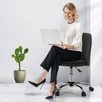 Armless Vanity Chair, Cute Comfy Home Office Desk Chair with Wheels, Modern Upholstered Task Computer Seat for Bedroom, Study, Makeup Vanity, Height Adjustable & Swivel, Drak Gray