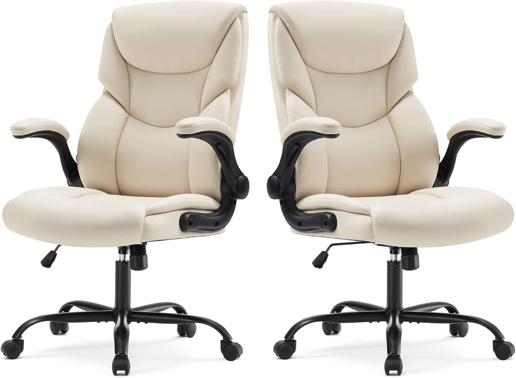 Office Computer Gaming Chair, Ergonomic High Back Heavy Duty Task Desk Chairs with Wheels, Flip-up Arms, Adjustable Height, PU Leather, Grey
