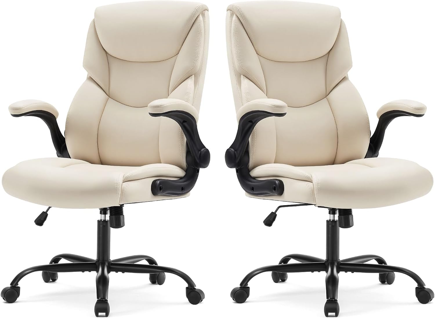 Office Computer Gaming Chair, Ergonomic High Back Heavy Duty Task Desk Chairs with Wheels, Flip-up Arms, Adjustable Height, PU Leather, Grey