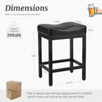24 Inch Saddle Bar Stools Set of 4, Counter Height Stools with Curved PU Leather Surface, 3.7 Thick Upholstery Bar Height Stools with Footrest for Kitchen Island, Dining, Cafe, Classic Black