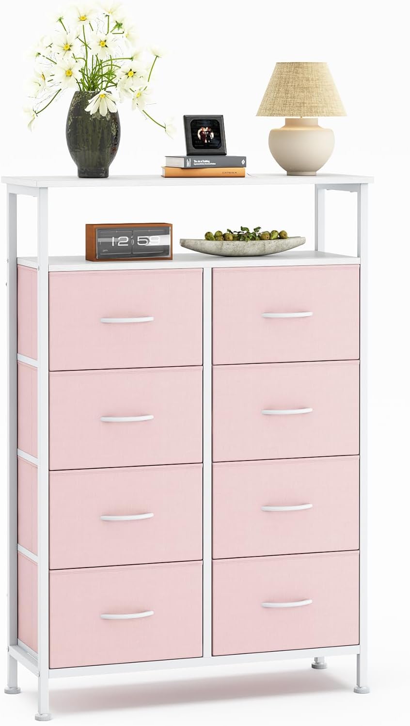 TV Stands for Living Room with 8 Drawers, Tall 8-Drawer Chest of Drawers with Raised Shelf, Storage Tower with Fabric Bins for Organization, Hallway Storage, Black