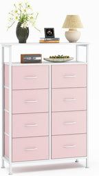 TV Stands for Living Room with 8 Drawers, Tall 8-Drawer Chest of Drawers with Raised Shelf, Storage Tower with Fabric Bins for Organization, Hallway Storage, Black