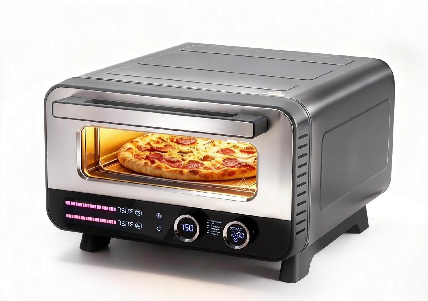 Pizza Oven Indoor, 1600W Electric Pizza Oven Fast Heating, 6 Presets Pizza Maker for 12 Inches, with Pizza Stone & Spatula, Upper-Bottom Independent Heating Temperature Control
