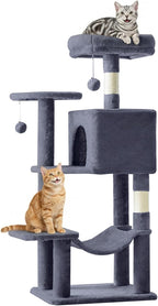 54-inch Indoor Cat Tree Tower ?CMulti-Level Pet House for Large Cats with 2 Condos, Scratching Posts, Round Platform, Small Ladder, and Toys, Beige