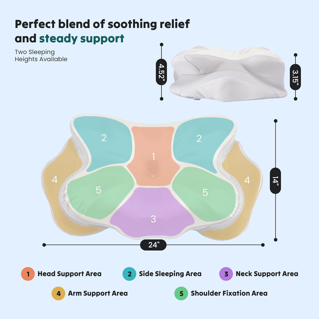 Cervical Pillow for Neck and Shoulder, Contour Memory Foam Pillow, Ergonomic Neck Support Pillow for Side Back Stomach Sleepers with Pillowcase