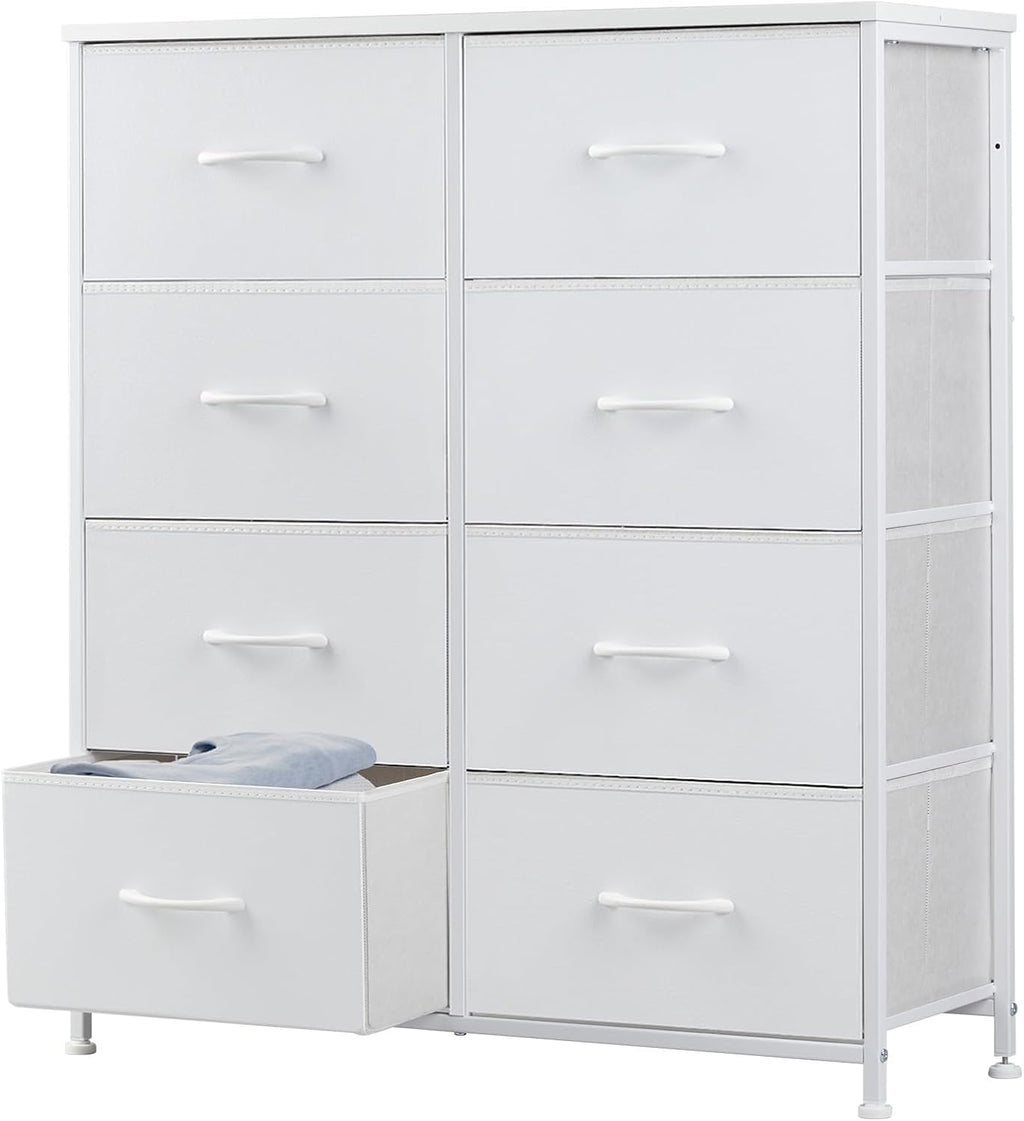 8 Drawer Dresser for Bedroom, Fabric Storage Organizer with Sturdy Metal Frame, Wooden Top Chest of Drawers for Closet Entryway Guest Room,Matte Black