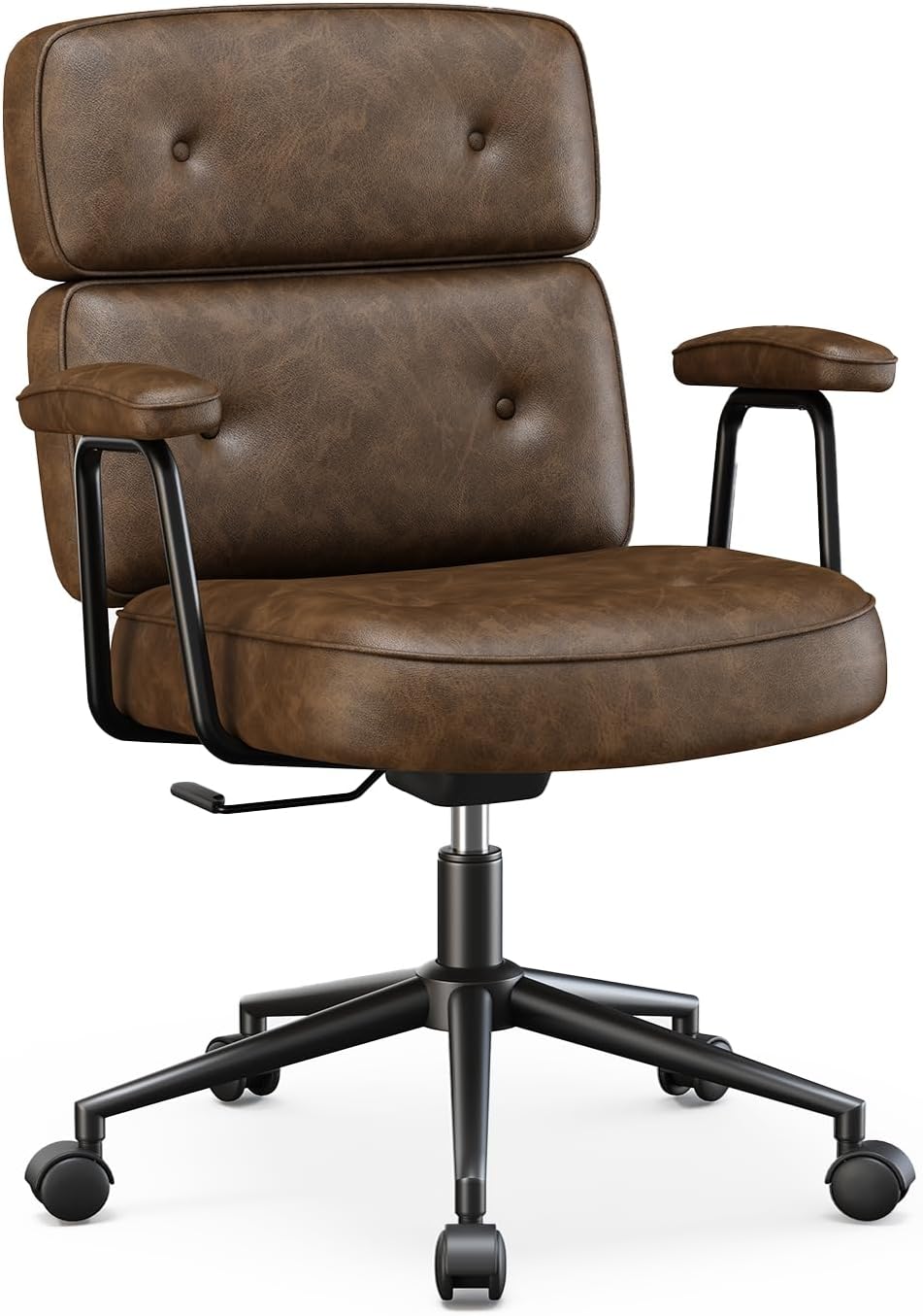 Ergonomic Home Office Desk Chair, PU Leather Computer Chair with Lumbar Support Adjustable Height Rolling Swivel Executive Task Armrests Chair, Inky