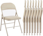 Folding Chair 4 Pack, Leather Padded Foldable Chairs, Sturdy Metal Portable Chairs, Easy to Use and Store, Outdoor and Indoor, for Home, Office, Party, Garden, Kahki