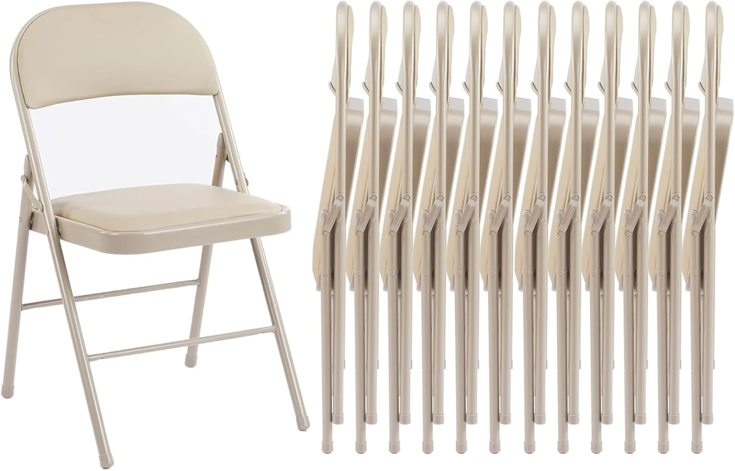 Folding Chair 4 Pack, Leather Padded Foldable Chairs, Sturdy Metal Portable Chairs, Easy to Use and Store, Outdoor and Indoor, for Home, Office, Party, Garden, Kahki