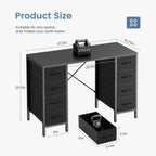 47 Inch Computer Desk with 8 Fabric Drawers, Office Gaming Desk with Storage, Writing Study Table with X-Shaped Reinforced Structure, Black