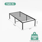 Twin XL Size 18 Inch Platform Bed Frame, Heavy Duty Metal Foundation Frame, Noise-Free Sturdy Steel Slats, Underbed Storage, No Box Spring Needed, Quick Setup