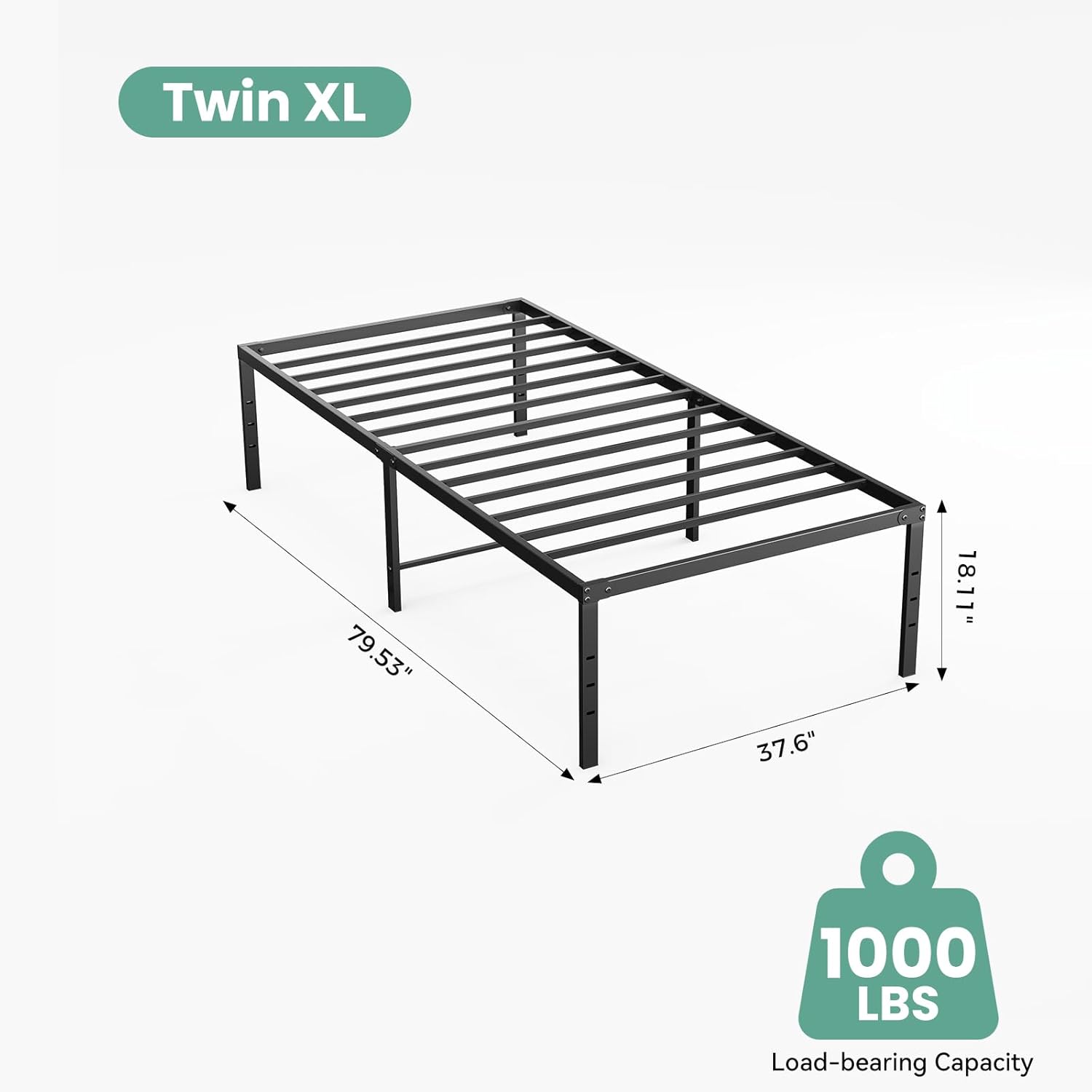 Twin XL Size 18 Inch Platform Bed Frame, Heavy Duty Metal Foundation Frame, Noise-Free Sturdy Steel Slats, Underbed Storage, No Box Spring Needed, Quick Setup