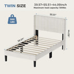 Twin Size Bed Frame with Modern Fabric Upholstered Wingback Headboard & Wooden Slats, 500lbs Capacity, No Box Spring Needed, Easy Assembly Upholstered Platform Bed, Beige