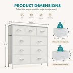 9 Drawer Storage Dresser with Wood Top - Wide Fabric Chest Organizer for Bedroom, Closet, Living Room,Tower Cabinet, TV Stand, Hallway Entryway Furniture,Bright White