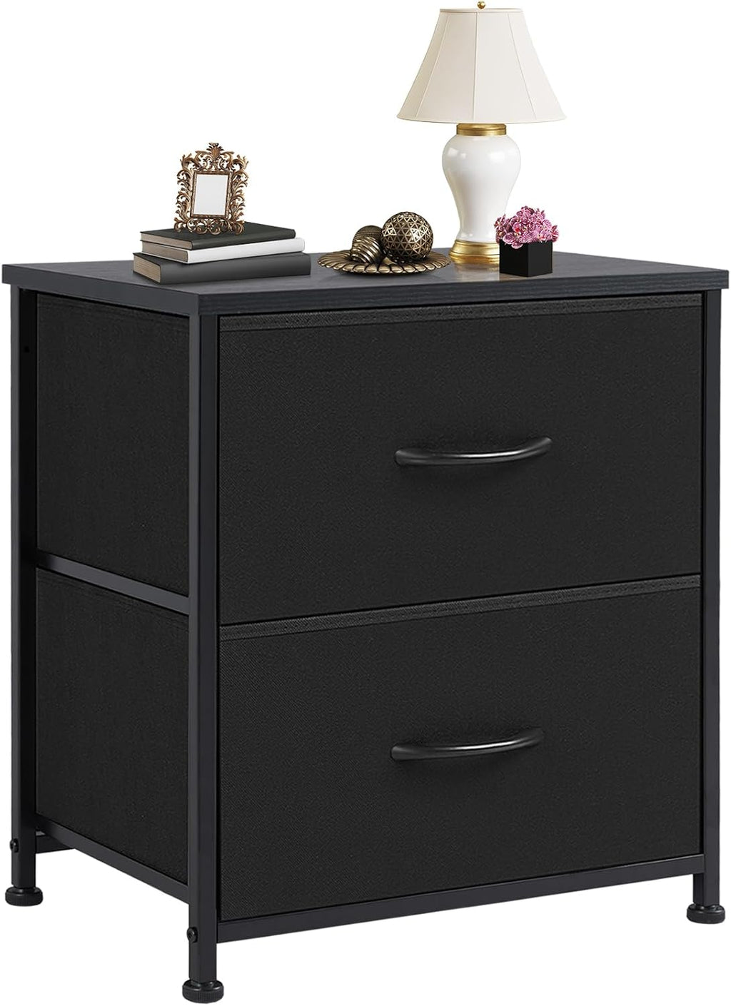 Nightstand Set of 2, Small Dresser with 2 Fabric Drawers Side Bedroom End Table Kids Bedside Storage Furniture for 25 inch Tall Night Stand for Closet, Entryway, College Dorm, Classic Black