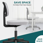 Small Office Chairs with Wheels, Ergonomic Adjustable Home Desk Swivel Rolling Task Chair No Arms, Comfy Mesh Mid Back Computer Work Vanity Desk Chairs for Small Spaces, New Grey