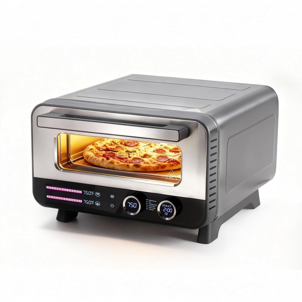 Pizza Oven Indoor, 1600W Electric Pizza Oven Fast Heating, 6 Presets Pizza Maker for 12 Inches, with Pizza Stone & Spatula, Upper-Bottom Independent Heating Temperature Control