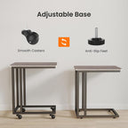 C Tables Counch That Slide Under Set of 2, Bed Side Table Tray Sofa Portable Rolling with Wheels Metal Frame, Wood Stand for Living Room Entryway Small Space Bedroom, Grey