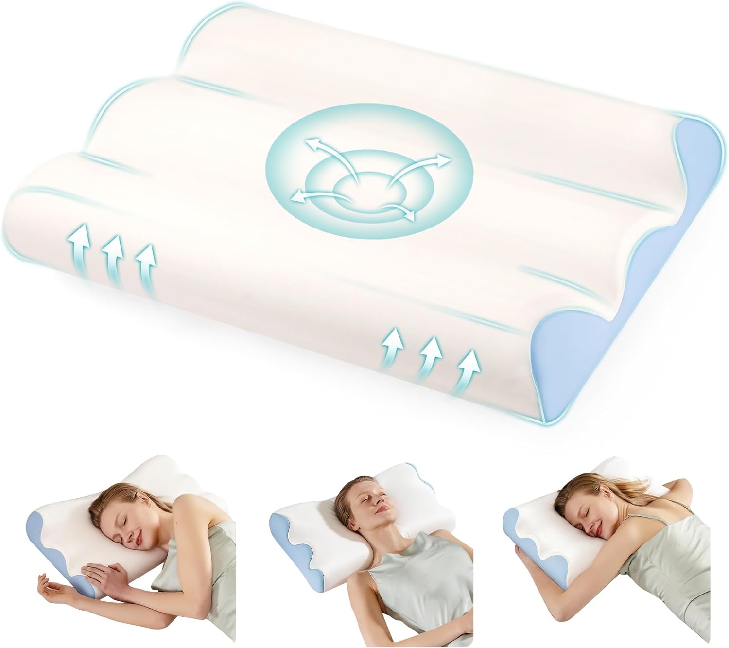 Cervical Pillow for Neck and Shoulder, Contour Memory Foam Pillow, Ergonomic Neck Support Pillow for Side Back Stomach Sleepers with Pillowcase