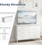 TV Stand for Bedroom with 5 Storage Drawers, Fabric Chest of Drawers with Metal Frame, Living Room Storage Organizers Units for Books, TV Stand and Hallway, Modern Black