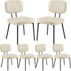 Dining Chairs Set of 6, Upholstered Mid-Century PU Leather Accent Chair with Backrest and Metal Legs for Kitchen, Living Room,Beige White