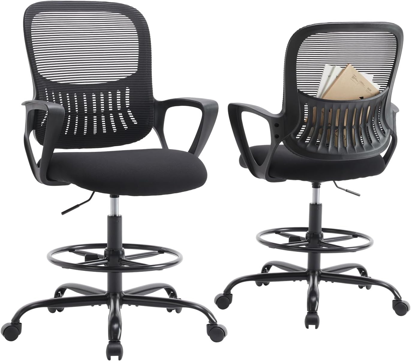 Drafting Chair for Standing Desk, Counter Height Adjustable, Flip-up Arms, Ergonomic Mid Back Mesh Rolling Work Swivel Office Computer Chairs with Wheels, Grey