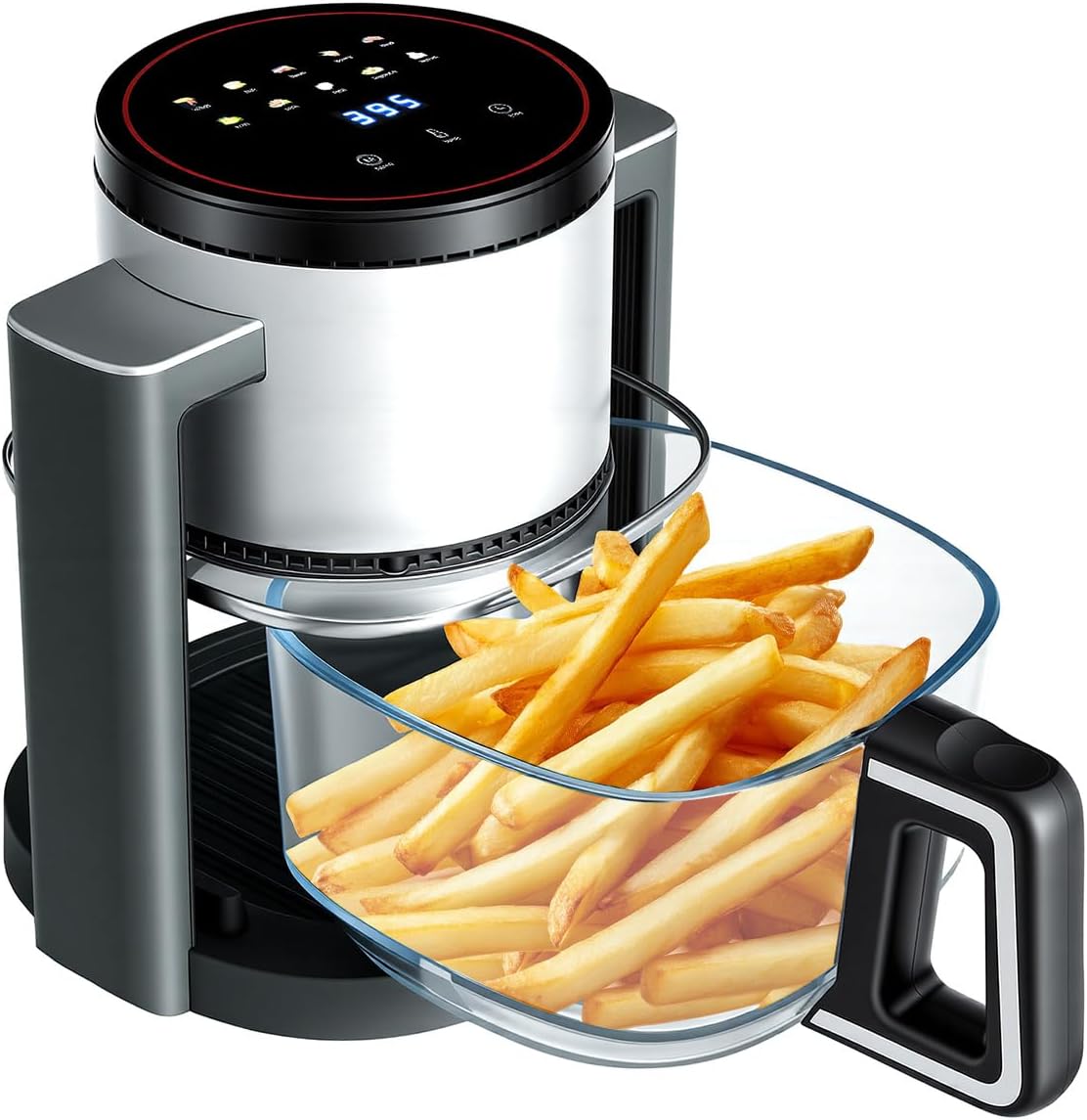 7.9QT Air Fryer with Window, 12-In-1 Large Air Fryer for Family, 400??F Rapid Air Crispy Technology, Roast Bake Dehydrate Reheat, Nonstick & Easy-Clean Basket, 1800W, Black