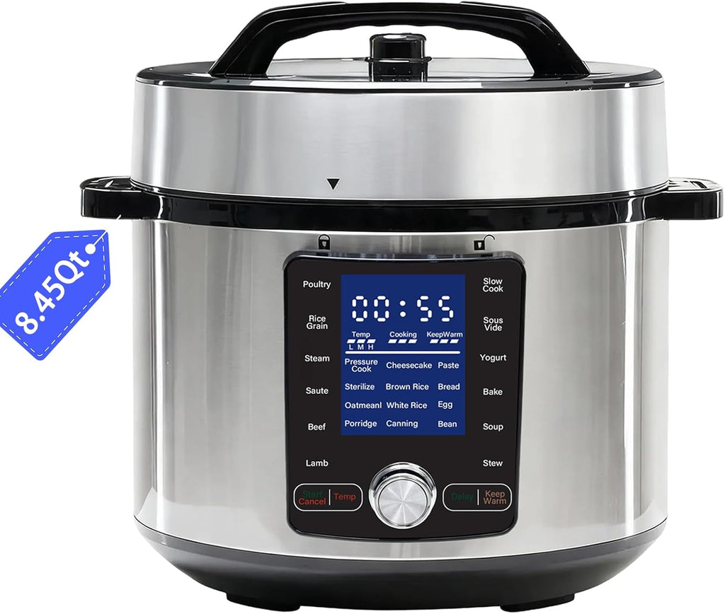 24-in-1 Large Electric Pressure Cooker 8.45 Quart, Stainless Steel Cooker for Canning, Slow Cook, Yogurt, Steam, Rice, Soup, Bean, Poultry, Beef, Bake & Porridge, Big Family & Party Size