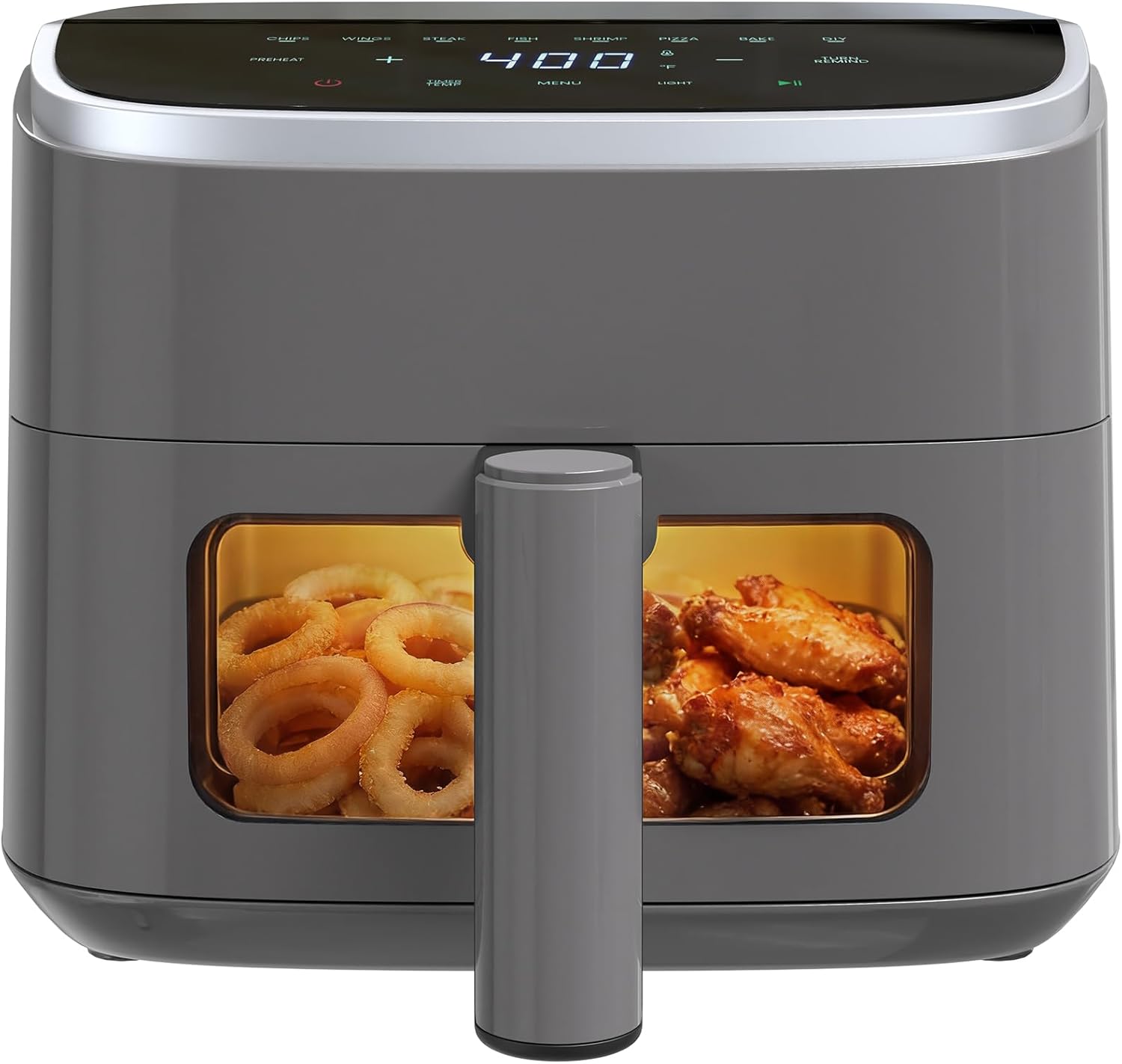 6.34QT Air Fryer with Window, 8 Food Presets with 400??F Max Heat, 90-Min Timer, Nonstick Dishwasher-Safe Basket for Air Fry, Roast, Reheat, Bake, Stainless Steel, White