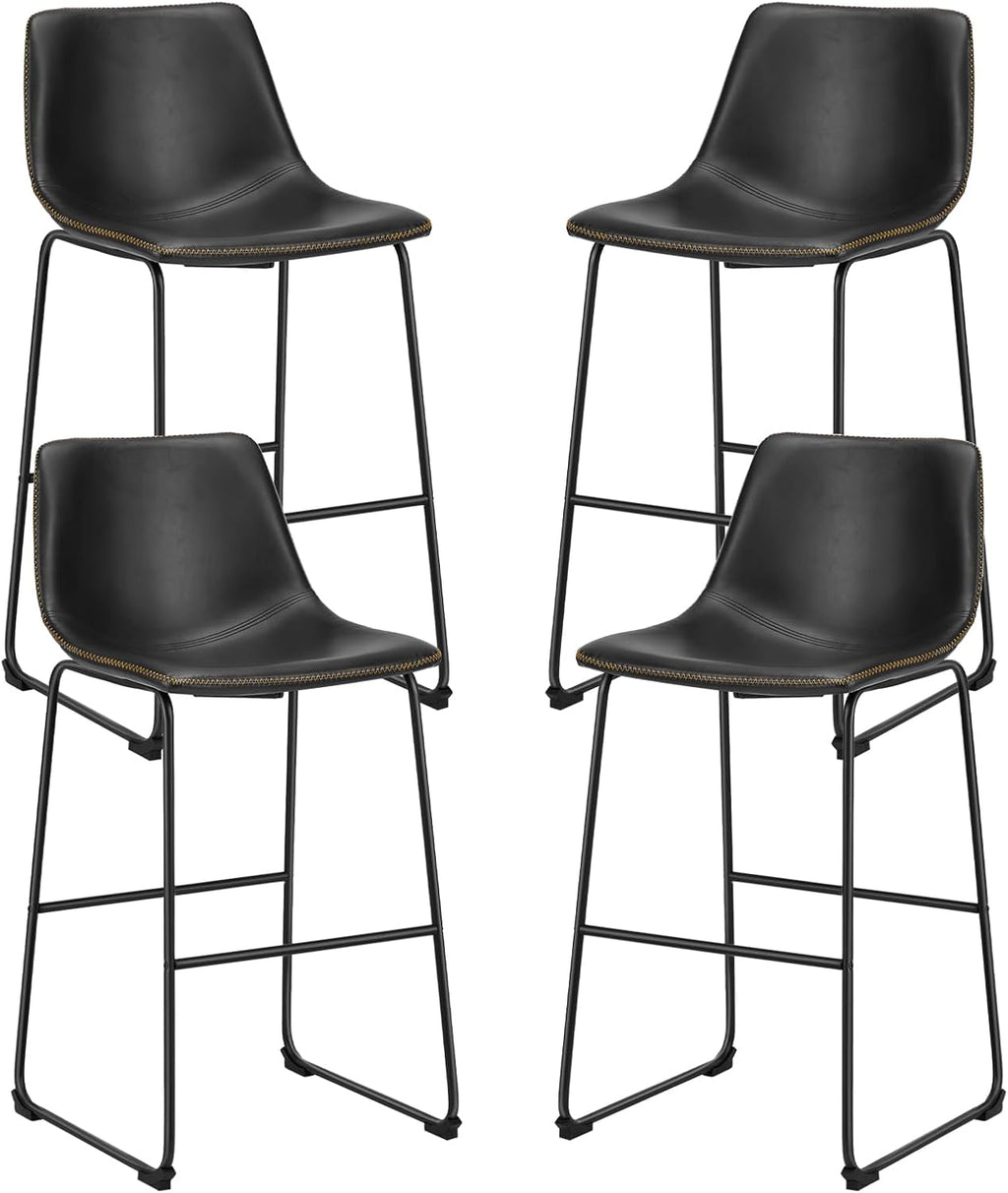 Counter Height Bar Stools Set of 4, 30 inch Height Stool Faux Leather Barstools with Back, Armless Kitchen Island Countertop Comfortable Modern Chairs with Metal Legs, Elegant Black