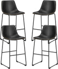 Counter Height Bar Stools Set of 4, 30 inch Height Stool Faux Leather Barstools with Back, Armless Kitchen Island Countertop Comfortable Modern Chairs with Metal Legs, Elegant Black