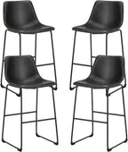 Counter Height Bar Stools Set of 4, 30 inch Height Stool Faux Leather Barstools with Back, Armless Kitchen Island Countertop Comfortable Modern Chairs with Metal Legs, Elegant Black